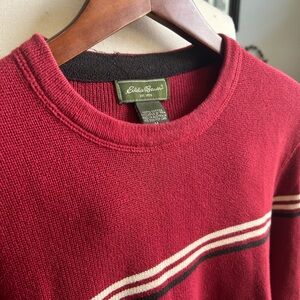 Eddie Bauer Men's Burgundy Crewneck Sweater with Contrast Stripes